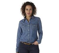 Wrangler Women's Western Long Sleeve Denim Snap Shirt, Mid Denim, L UK