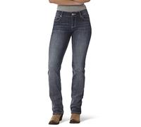 Wrangler Women's Western Mid Rise Stretch Straight Leg Jean, Dark Indigo/Indigo, 9
