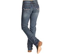Wrangler Women's Western Mid Rise Stretch Straight Leg Jean, Dark Indigo/Indigo, 9