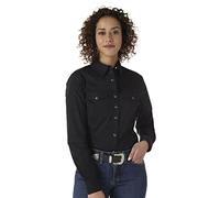 Wrangler Women's Western Two Pocket Snap Shirt, Black, 3XL