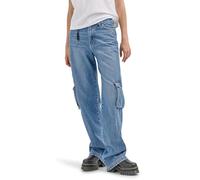 Wrangler Women's X Hot Wheels Wide Leg Cargo Jean, Medium Blue Denim, 30-32