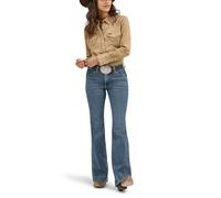 Wrangler Women's Long Sleeve Snap Front Denim Western Shirt Blouse, Rawhide, X-Large