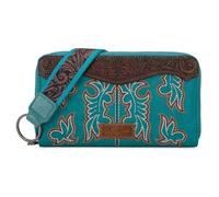 Wrangler Wristlet Wallets Western Wallet for Women Floral Tooled Womens Wallet Boot Stitch Purses, A-tooling-turquoise