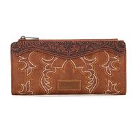 Wrangler Wristlet Wallets Western Wallet for Women Floral Tooled Womens Wallet Boot Stitch Purses, B-boot-brown