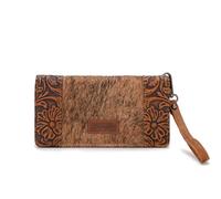 Wrangler Wristlet Wallets Western Wallet for Women Floral Tooled Womens Wallet Boot Stitch Purses, C-horsehair-brown, 4.5" tall x 7.5" wide x 1" deep