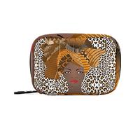 Wrap Afro Woman Leopard Skin Black African Women Pill Case with Removable Internal Plastic Boxes Organizer, Small Medicine Bag Holder Zippered Carrier for Travel Storage Container