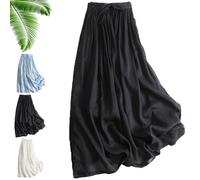 Wrap Around A Line Cotton Linen Skirt, High Waisted Casual Soft Lightweight Maxi with Elastic Band and Pockets (UK, Alpha, XL, Regular, Regular, Black)