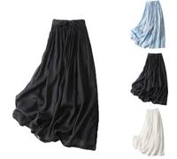 Wrap Around A Line Linen Skirt, Women Casual Cotton Linen Skirts Long Flowy Casual Elegant Swing Maxi Skirt (Black,M)