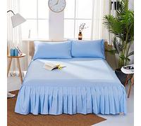 Wrap around bed skirt pleated,Easy to Install 1pc Sanding Bedspread Solid Color Fitted Sheet Cover Soft Non-Slip King Queen Bed Skirt Protector Mat 1.2m/1.5m/1.8m(Blue,Full 137x190x40cm)