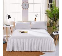 Wrap around bed skirt pleated,Easy to Install 1pc Sanding Bedspread Solid Color Fitted Sheet Cover Soft Non-Slip King Queen Bed Skirt Protector Mat 1.2m/1.5m/1.8m(White,120x200x40cm)