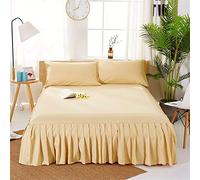 Wrap around bed skirt pleated,Easy to Install 1pc Sanding Bedspread Solid Color Fitted Sheet Cover Soft Non-Slip King Queen Bed Skirt Protector Mat 1.2m/1.5m/1.8m(Yellow,King 198x203x40cm)