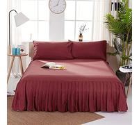 Wrap around bed skirt pleated,Easy to Install 1pc Sanding Bedspread Solid Color Fitted Sheet Cover Soft Non-Slip King Queen Bed Skirt Protector Mat 1.2m/1.5m/1.8m(Brick red,Queen 152x203x40cm)