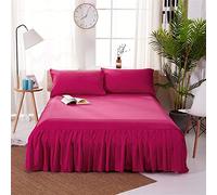 Wrap around bed skirt pleated,Easy to Install 1pc Sanding Bedspread Solid Color Fitted Sheet Cover Soft Non-Slip King Queen Bed Skirt Protector Mat 1.2m/1.5m/1.8m(Rose red,Queen 152x203x40cm)