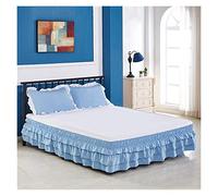 Wrap around bed skirt pleated,Easy to Install Ruffled Bed Skirt 3 Layers Elastic Cover Without Surface Home Bedding Hotel Textile(Blue,KING 200x200cm)