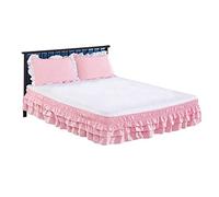 Wrap around bed skirt pleated,Easy to Install Ruffled Bed Skirt 3 Layers Elastic Cover Without Surface Home Bedding Hotel Textile(Pink,KING 200x200cm)
