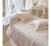 Wrap Around Bed Skirt Set Bedspread with 2 Pillowcases Quilted Bed Cover 17” Drop Ruffle for Bedroom Guest Room Decor Machine Washable