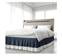 Wrap Around Bed Skirt Three Fabric Sides Elastic Dust Ruffled 15 Inch Tailored Drop, Easy to Install Machine Washable(Dark Blue,200x220+38 cm)