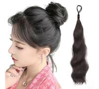 Wrap Around Messy Bun Hair Extension Rubber Band Fake Hairpieces Synthetic 50cm Ponytail Hair Extensions Bendable DIY Scrunchies Tousled Donut Updo Chignon (Straight Dark Black)