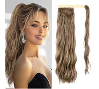 Wrap Around Ponytail Extension, Long Wavy Ponytail Hair Extensions for Women Synthetic Clip in Pony Tail Hair Extensions for Women (12/24# Brown & Blonde, 22inch wavy)