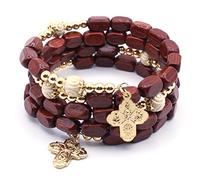 Wrap Around Rosary Bracelet Four Way Cross, One Size, Wooden beads, wood