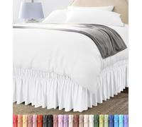 Wrap Around Ruffle Cal King Size Bed Skirt - Adjustable Buckle & Elastic Belt for Easy Installation, 16 Inch Drop - Brushed Microfiber - Machine Washable, Fade and Wrinkle Resistant, White
