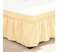Wrap Around Ruffled Bed Skirt Queen Size, 15 Inch Drop, Soft Microfiber White Bed Skirt No Need to Lift Mattress, Easy Fit Elastic Wrap, Machine Washable Wrinkle Free (Yellow,Queen)