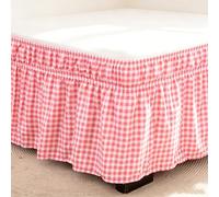Wrap Around Ruffled Bed Skirt Queen Size, 15 Inch Drop, Soft Microfiber White Bed Skirt No Need to Lift Mattress, Easy Fit Elastic Wrap, Machine Washable Wrinkle Free (Pink,Queen)