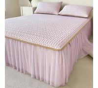 Wrap Around Ruffled Bed Skirt, Soft Thick Quilted Fitted Sheet, 3-Pieces Bed Skirt, Elastic Dust Ruffle, Washable Foldable, Easy to Install(Purple,150x200cm)