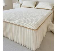 Wrap Around Ruffled Bed Skirt, Soft Thick Quilted Fitted Sheet, 3-Pieces Bed Skirt, Elastic Dust Ruffle, Washable Foldable, Easy to Install(White,200x220cm)