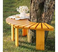 Wrap Around Tree BenchHalf Round Solid Wood Outdoor Seating Backless Curved Design for Par Gardens YardsYellow Slatted Seat Flower Stand