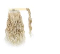 Wrap Around Water Wave Ponytail Extension 35cm Synthetic Hair with Hook & Loop Strap for Women Voluminous Curly Ponytail Hairpiece (7 Colors)(Beige Gold)