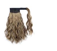 Wrap Around Water Wave Ponytail Extension 35cm Synthetic Hair with Hook & Loop Strap for Women Voluminous Curly Ponytail Hairpiece (7 Colors)(Dark Brown Gold Mix)