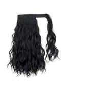 Wrap Around Water Wave Ponytail Extension 35cm Synthetic Hair with Hook & Loop Strap for Women Voluminous Curly Ponytail Hairpiece (7 Colors)(Natural Black)