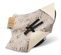 Wrap blanket Baby 90x90 cm - footmuff for car seat or stroller Cozy swaddle blanket for newborns with fastening Warm and soft Oeko-Tex Beige with White Stars
