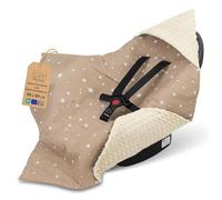 Wrap blanket Baby 90x90 cm - footmuff for car seat or stroller Cozy swaddle blanket for newborns with fastening Warm and soft Oeko-Tex Beige with White Stars