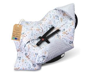 Wrap blanket Baby 90x90 cm - footmuff for car seat or stroller Cozy swaddle blanket for newborns with fastening Warm and soft Oeko-Tex Owl Light Gray