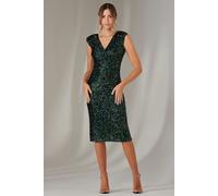 Wrap Bodice Sequin Midi Dress Jolie Moi Dark Green 14