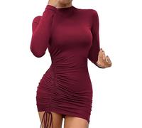 Wrap Dresses for Women UK | Black Corset Dresses for Women UK Sexy Party Dresses Slim Fit Prom Dress Drawstring Mini Dress High Neck Ball Gowns Long Sleeved Cocktail Dresses Solid Color Petite Dress