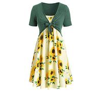 Wrap Dresses Summer Bandage Short Dress Women Sleeve Suit Top Sunflower Print Knot Dress Mini Bow Women's Dress Womens Dress for Breastfeeding Green