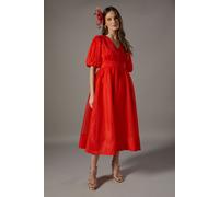 Wrap Front Organza Pleated Sleeve Dress Coast Orange 8