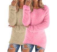 Wrap Jumper for Women UK 2PC Winter Soft Warm Fluffy Pullover Sweatshirts Casual Crewneck Long Sleeve Thermal Jumpers Ladies Plus Size Cozy Fuzzy Plush Pullovers Loose Slouchy Sweater Tops