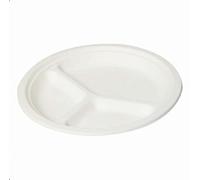 Wrap n Pac 3-Compartment Bagasse Disposable Plates Pack of 50 Large, 100% Natural & Recyclable, Ideal for Birthday, Anniversary, BBQs, Picnics, Suitable for Hot & Cold Food, Microwave & Oven Safe