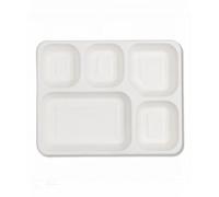 Wrap n Pac 5 Compartment Bagasse Trays Indian Thali Disposable Plates - 25Pcs 100% Natural Biodegradable, Composatable, Dinner Party Birthday, BBQs, Picnics for Hot & Cold Food, Microwave & Oven Safe
