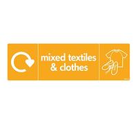 WRAP Recycling Signs: Self Adhesive Vinyl Sticker for Mixed Textiles & Clothes Waste - Recycle Now Signs, 200 x 60mm - Conforms to BS EN ISO 7010 Standards (Mixed Textiles & Clothes, 200 x 60mm)
