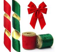 Wrap Ribbon 2 Rolls Christmas Ribbon for Wreath Wrapping Wired Red Green Velvet Decor Crafts .5" X 10 Yards Wreaths