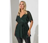 Yours London Curve Sequin Wrap Top - Women's - Plus Size Curve Green
