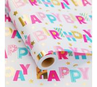WRAP STORM Birthday Wrapping Paper Roll - 1 Roll(17" x 33ft) - Pastel Happy Birthday Gift Wrap Supplies for Kids