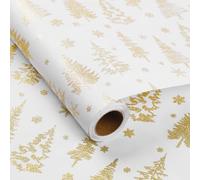WRAP STORM Christmas Wrapping Paper Roll - 17" x 20ft White with Gold Glitter Christmas Tree Design - Holiday Gift Wrap for Xmas Presents