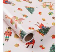 WRAP STORM Christmas Wrapping Paper Roll - 43cm x 6m Nutcracker & Fairy Glitter Design - Gift Wrap for Xmas Presents
