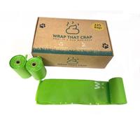 Wrap That Crap dog poo bags. Biodegradable and Compostable Poo Bags, 30% thicker and Guaranteed Leak Proof 225 Count. Dog Waste. Cleaner Earth. Made from Cornstarch.